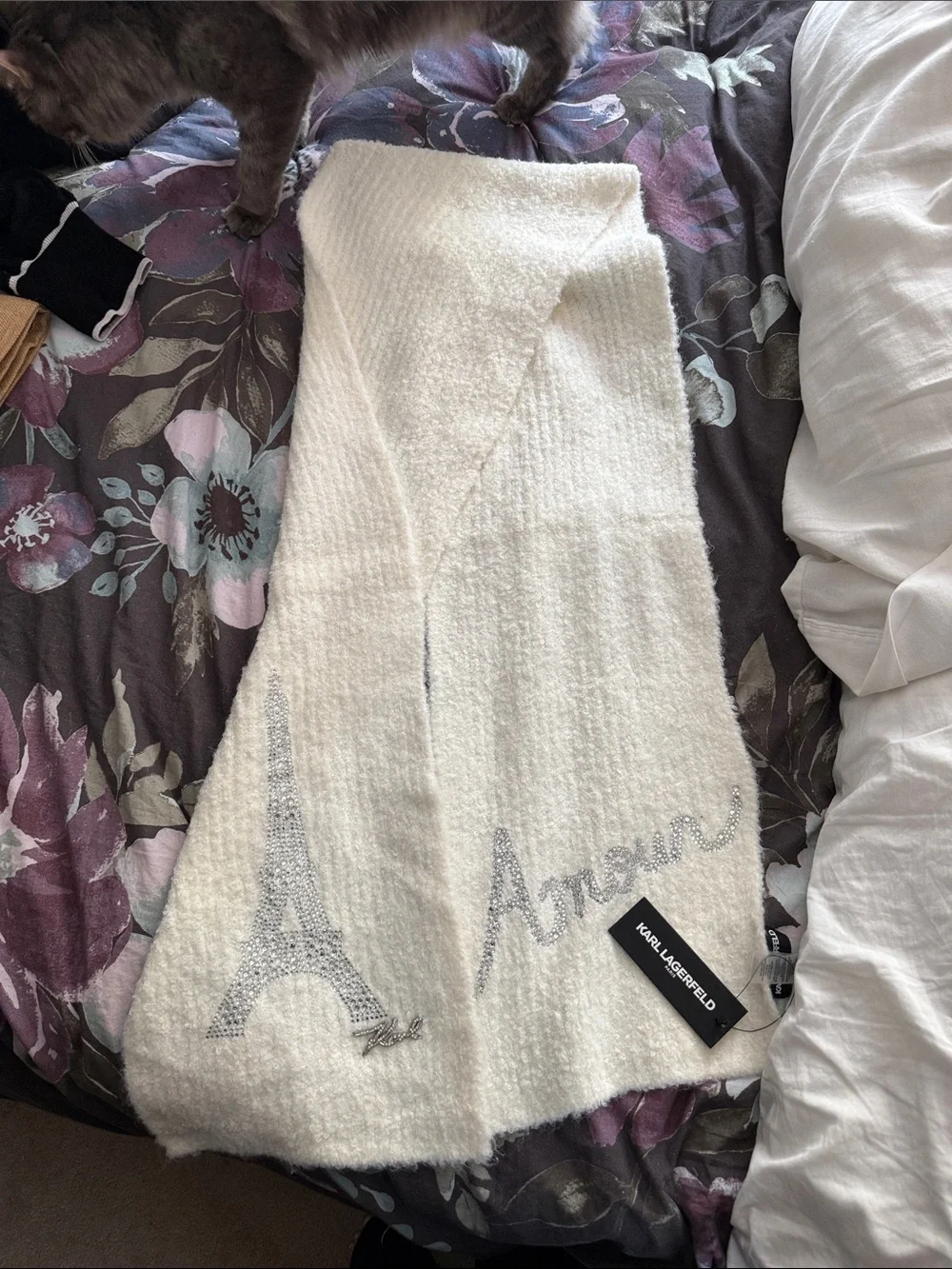 Karl Lagerfeld Cream Eiffel Tower Accent Scarf